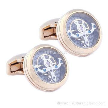 High End Plating Golden Tourbillon Cufflinks Stainless Steel Watch Movement Cufflinks